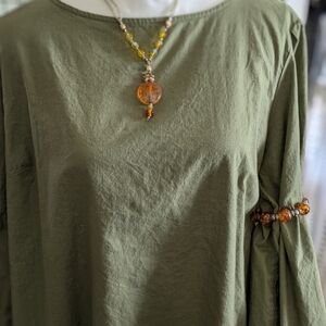 Olive Green Women's Top W Necklace And Bracelet
